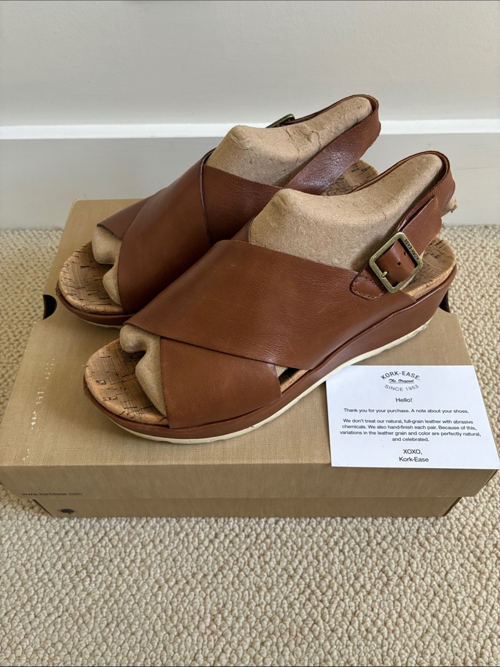 Kork-Ease Brown Leather Chloe Crisscross Wedge Sandals great condition size 9